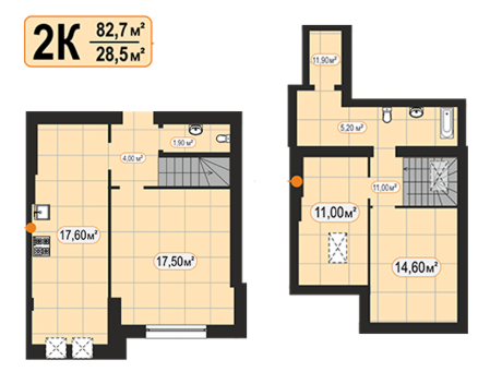 Двухуровневая 82.7 м² в ЖК 7'я от 14 250 грн/м², с. Счастливое