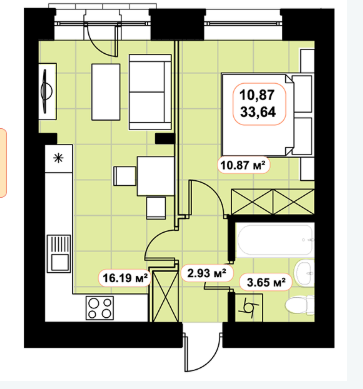 1-комнатная 33.64 м² в ЖК Баск&Вилль от застройщика, г. Ирпень