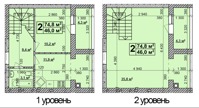 2-кімнатна 74.8 м² в ЖК Супутник-Теремки від 16 800 грн/м², с. Гатне