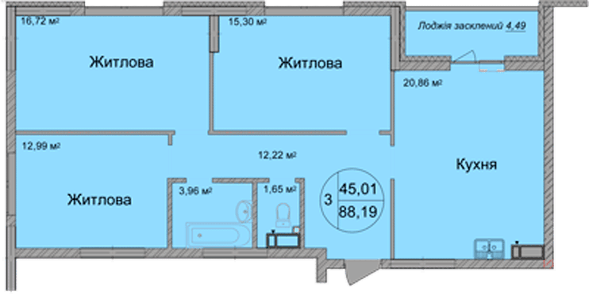 3-комнатная 80.8 м² в ЖК Святобор от 35 815 грн/м², Киев