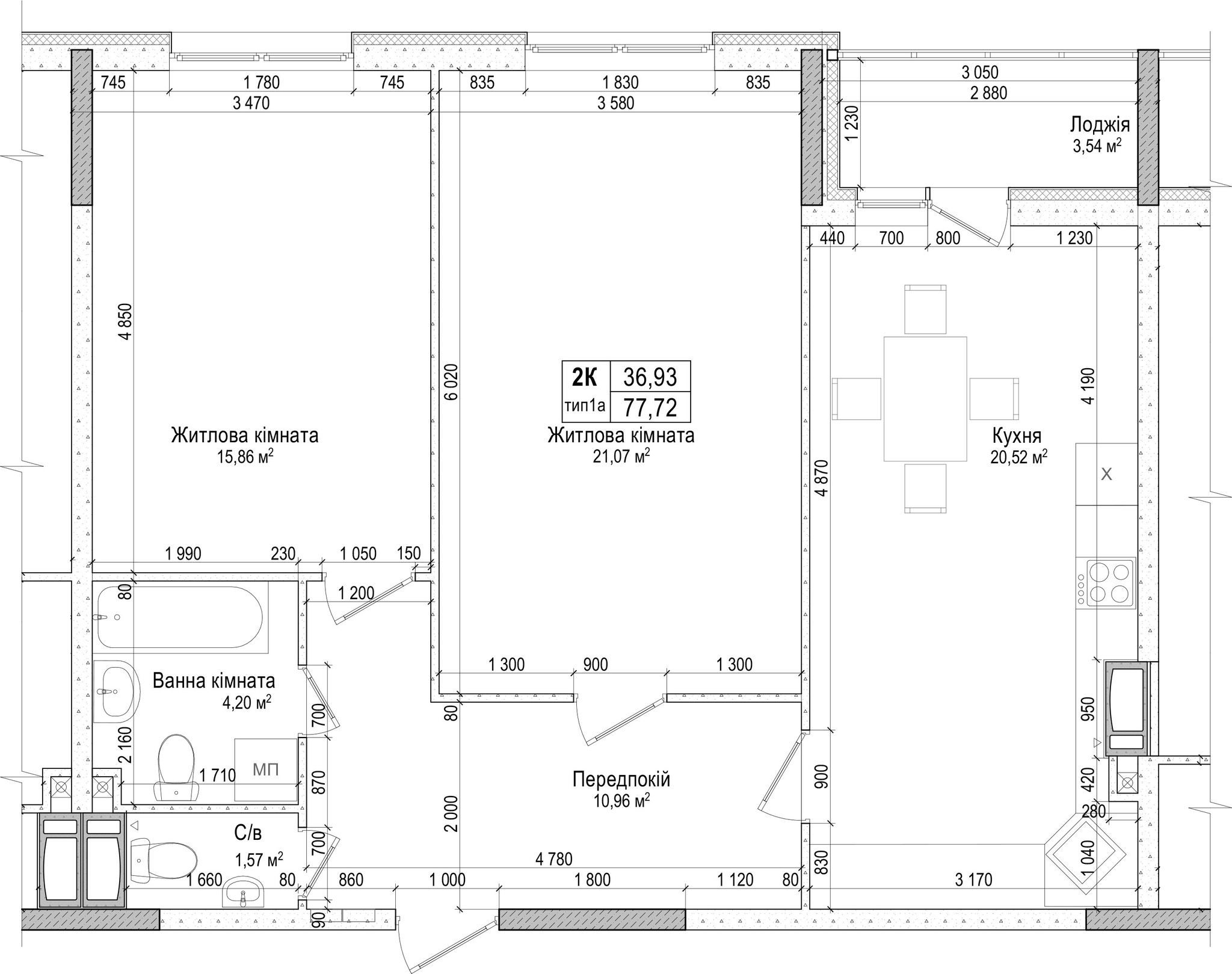 2-кімнатна 77.72 м² в ЖК Атлант на Київській від 21 100 грн/м², м. Бровари