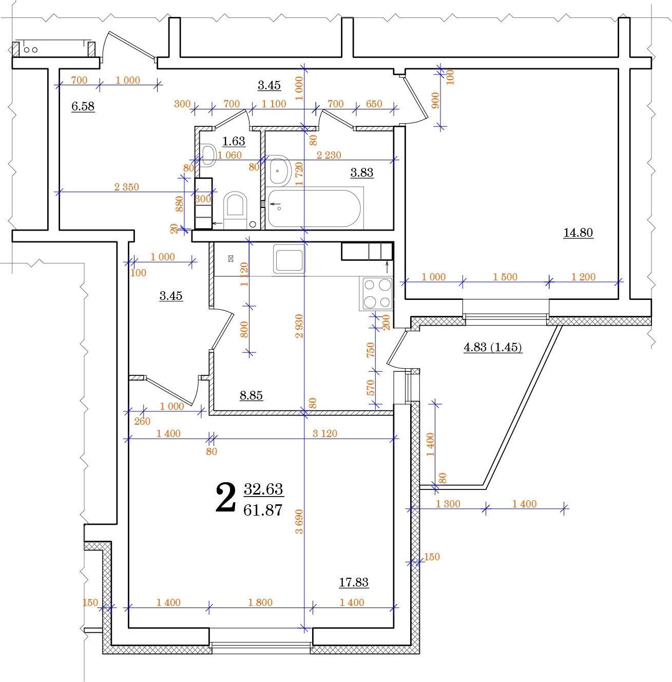 2-комнатная 61.87 м² в ЖК Одесский бульвар от застройщика, с. Новоселки