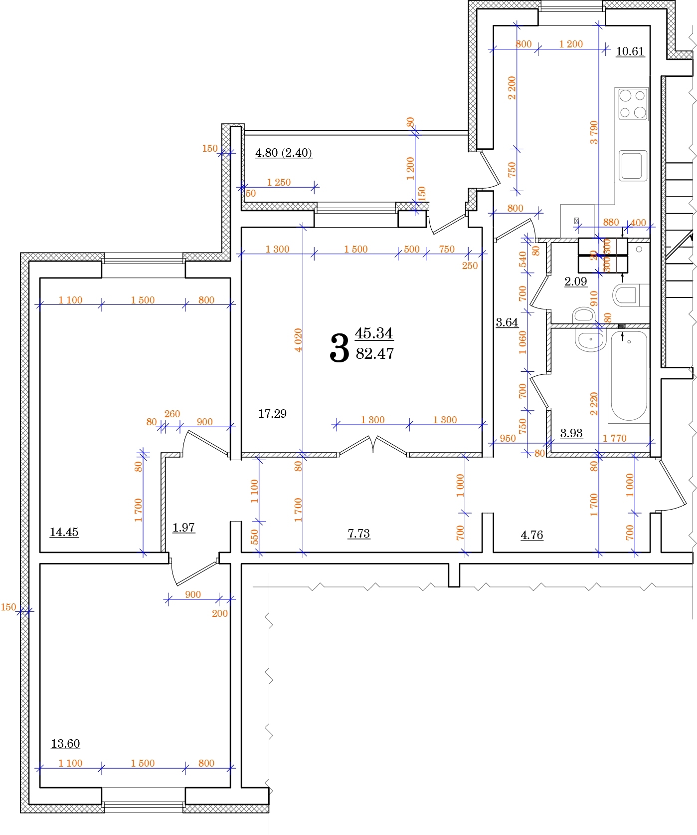 3-комнатная 82.47 м² в ЖК Одесский бульвар от застройщика, с. Новоселки