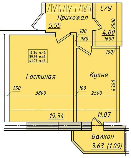 1-комнатная 41.05 м² в ЖК Солнечный от 17 200 грн/м², с. Софиевская Борщаговка