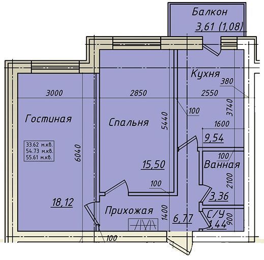 2-кімнатна 55.61 м² в ЖК Сонячний від 21 050 грн/м², с. Софіївська Борщагівка