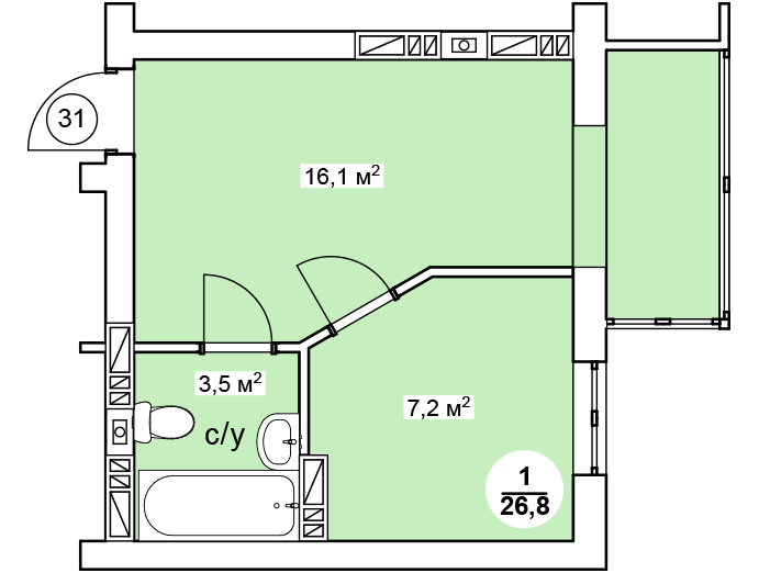 Смарт 26.8 м² в ЖК Новая Дания от 15 900 грн/м², с. Софиевская Борщаговка