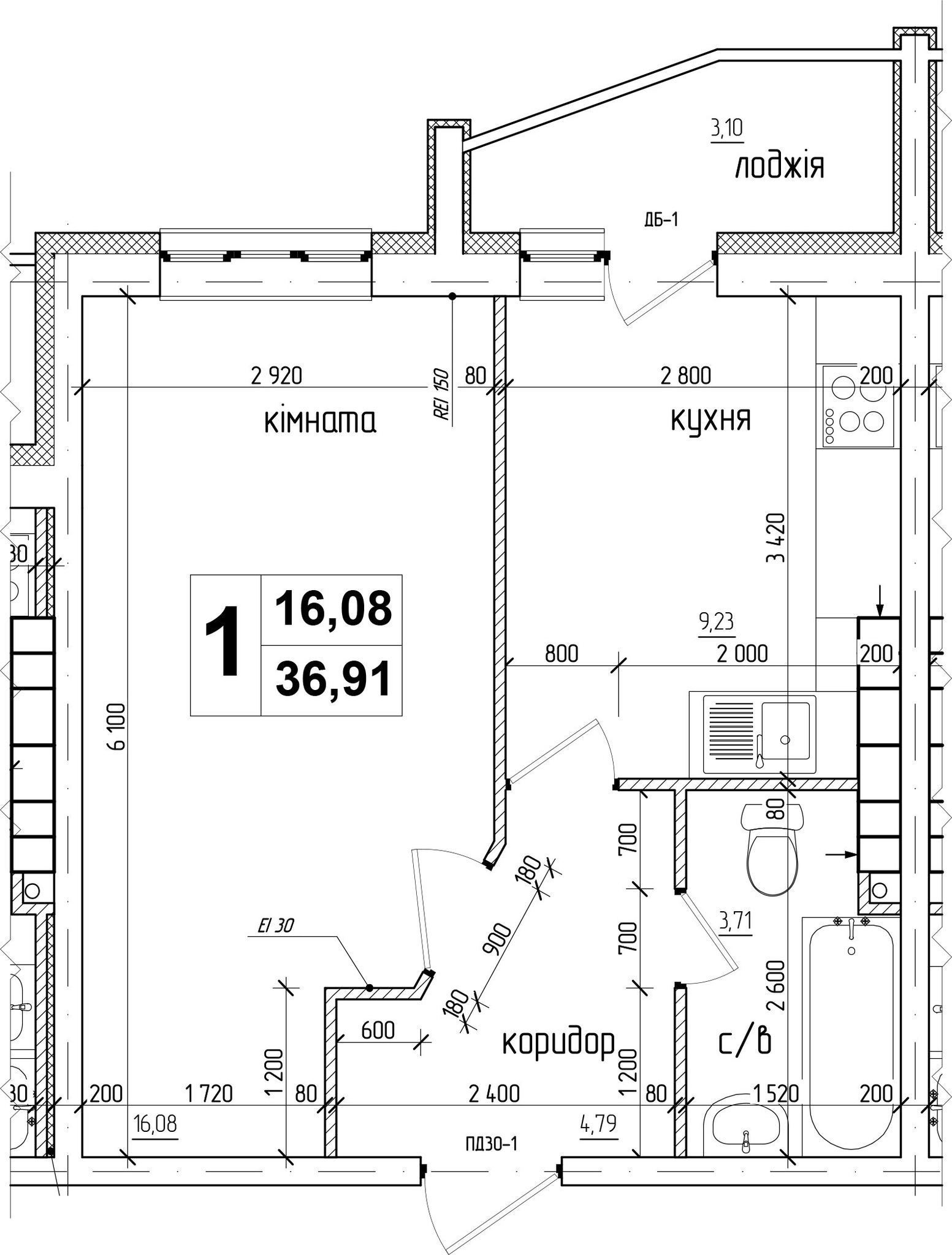 1-кімнатна 36.91 м² в ЖК АТЛАНТ (Коцюбинське) від 18 900 грн/м², смт Коцюбинське