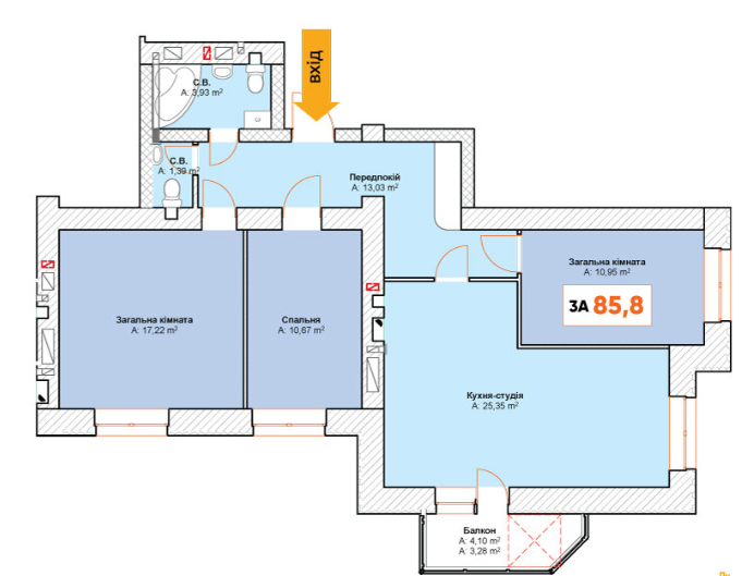 3-кімнатна 85.8 м² в ЖК Continent від 12 000 грн/м², м. Буча