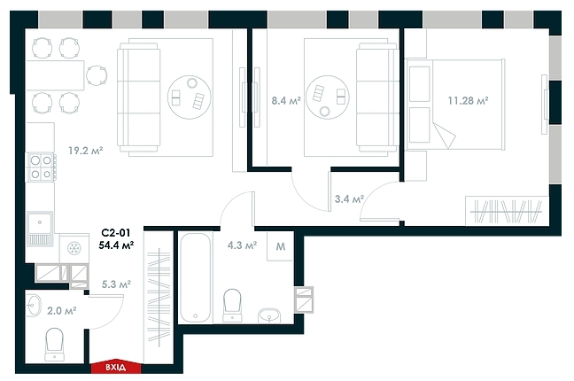 2-комнатная 54.4 м² в ЖК Atria City.Teremky от 39 700 грн/м², пгт Чабаны