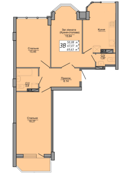 3-кімнатна 69.63 м² в ЖК Версаль Парк від 12 450 грн/м², м. Ірпінь