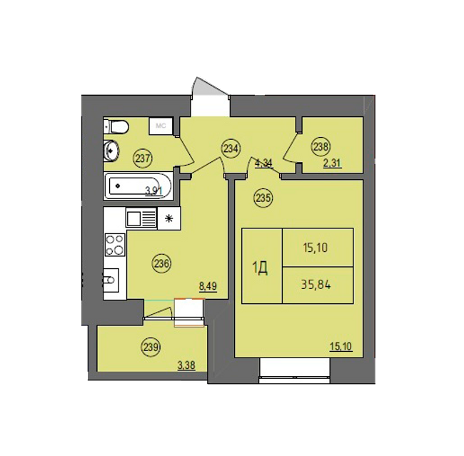 1-комнатная 35.84 м² в ЖК Жасмин от застройщика, г. Ирпень