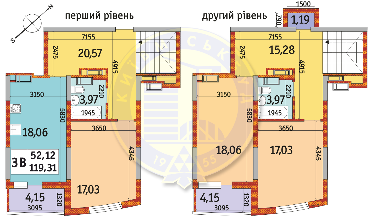 Двухуровневая 119.31 м² в ЖК Радужный от 25 358 грн/м², Киев