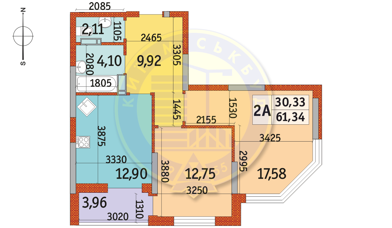 2-комнатная 61.34 м² в ЖК Радужный от 20 700 грн/м², Киев