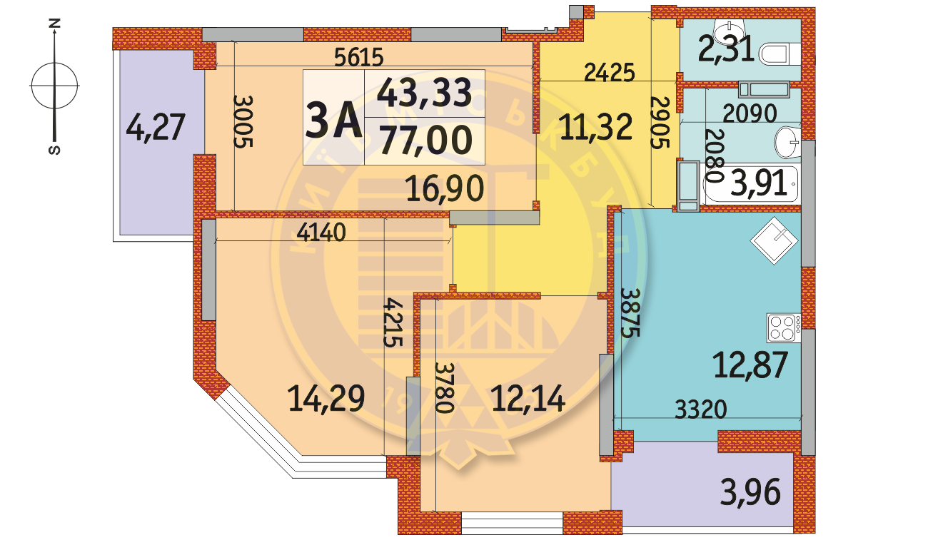 3-кімнатна 77 м² в ЖК Райдужний від 19 050 грн/м², Київ