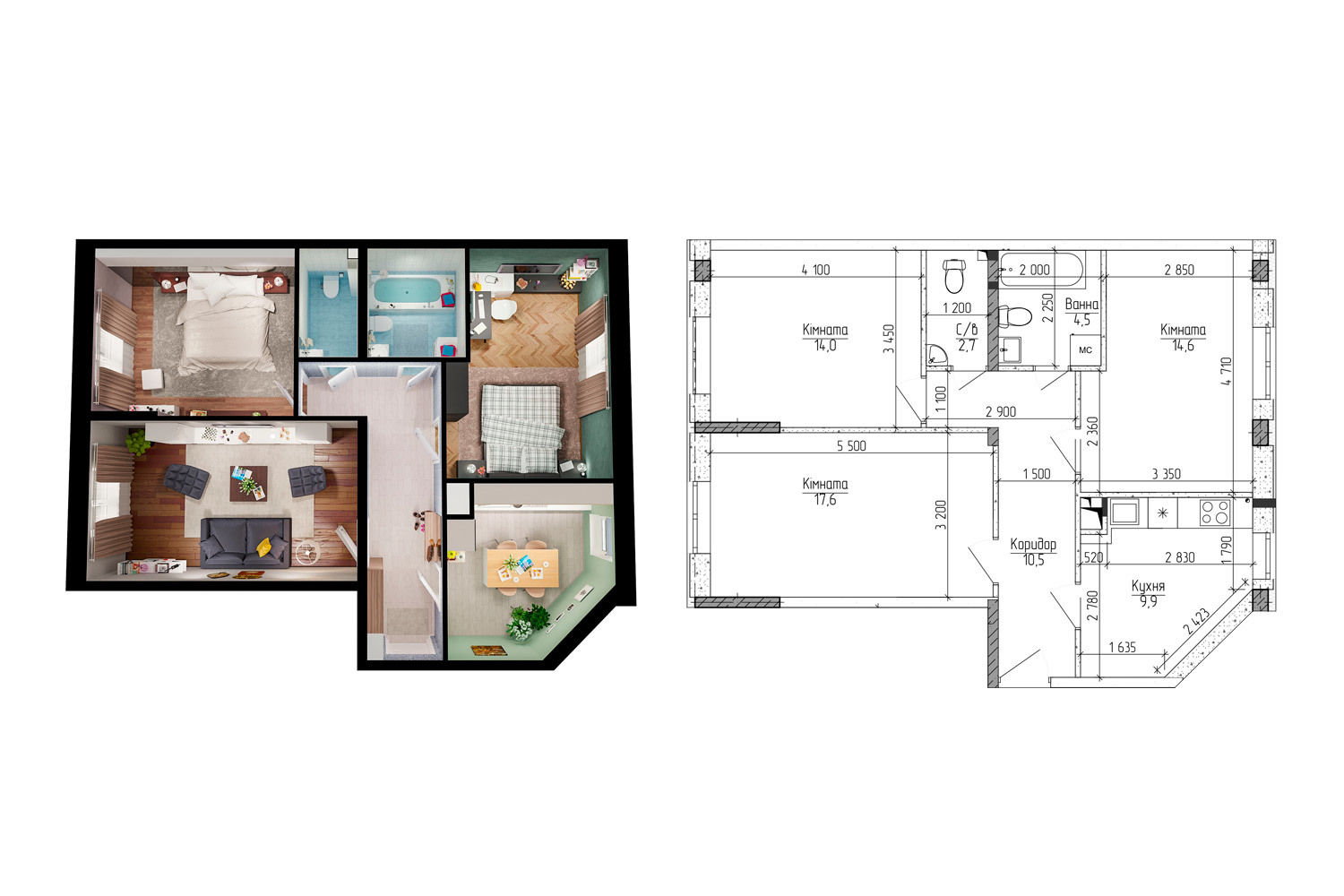 3-кімнатна 73.8 м² в ЖМ Нова Буча від 12 500 грн/м², м. Буча