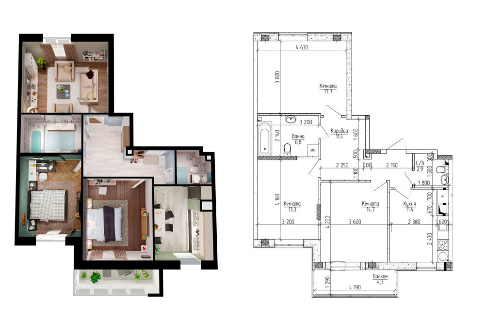 3-комнатная 82.5 м² в ЖМ Новая Буча от 12 500 грн/м², г. Буча