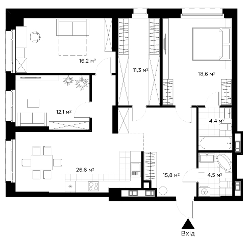 3-кімнатна 110.6 м² в ЖК Diadans від 58 590 грн/м², Київ