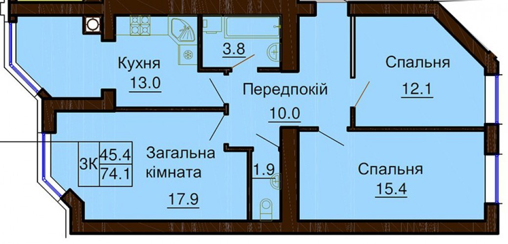 3-комнатная 74.1 м² в ЖК София Клубный от 30 000 грн/м², с. Софиевская Борщаговка