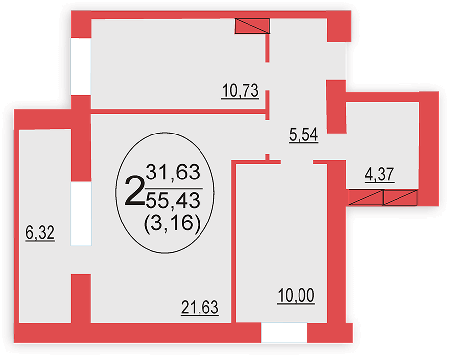 2-кімнатна 55.43 м² в ЖК Софія Київська від 13 000 грн/м², с. Софіївська Борщагівка