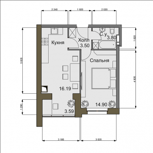 1-комнатная 40.19 м² в ЖК Софиевский квартал от 16 500 грн/м², с. Софиевская Борщаговка