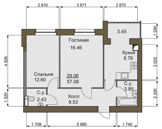 2-кімнатна 57.2 м² в ЖК Софіївський квартал від 15 100 грн/м², с. Софіївська Борщагівка