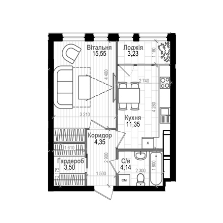 1-кімнатна 42.12 м² в ЖК Науки 58 від 22 400 грн/м², Київ