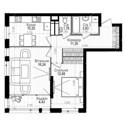 2-комнатная 60.61 м² в ЖК Науки 58 от 20 250 грн/м², Киев