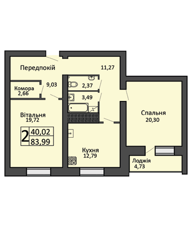 2-комнатная 83.99 м² в ЖК Левада от 13 500 грн/м², г. Борисполь