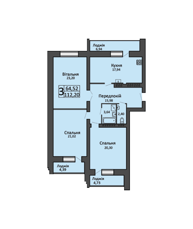 3-комнатная 112.2 м² в ЖК Левада от 13 000 грн/м², г. Борисполь