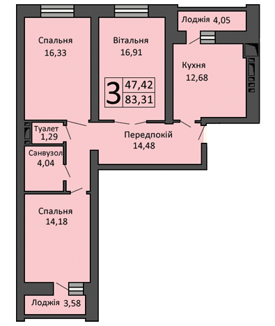 3-комнатная 83.31 м² в ЖК Левада от 13 000 грн/м², г. Борисполь