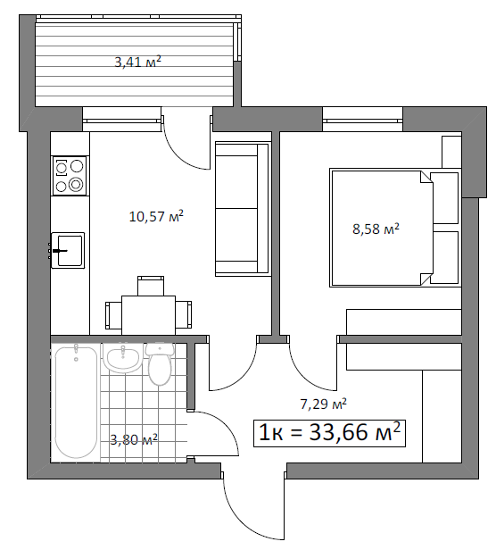 1-кімнатна 33.6 м² в ЖК Гранд Віллас від 9 500 грн/м², смт Ворзель