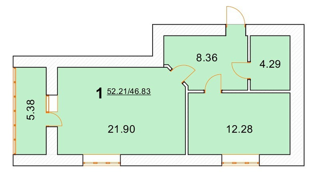 1-комнатная 52.21 м² в ЖК на ул. Новая, 31А, 31Б от 22 000 грн/м², г. Борисполь