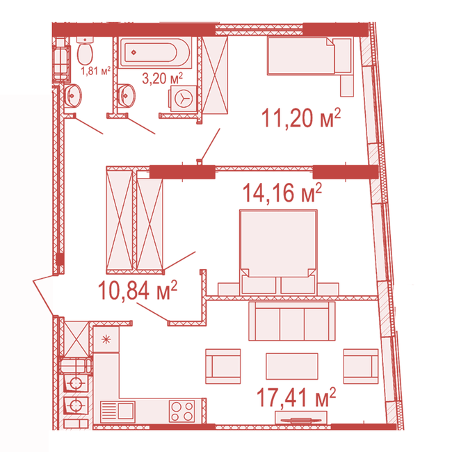 2-кімнатна 58.62 м² в ЖК Crystal Avenue від 24 900 грн/м², с. Петропавлівська Борщагівка