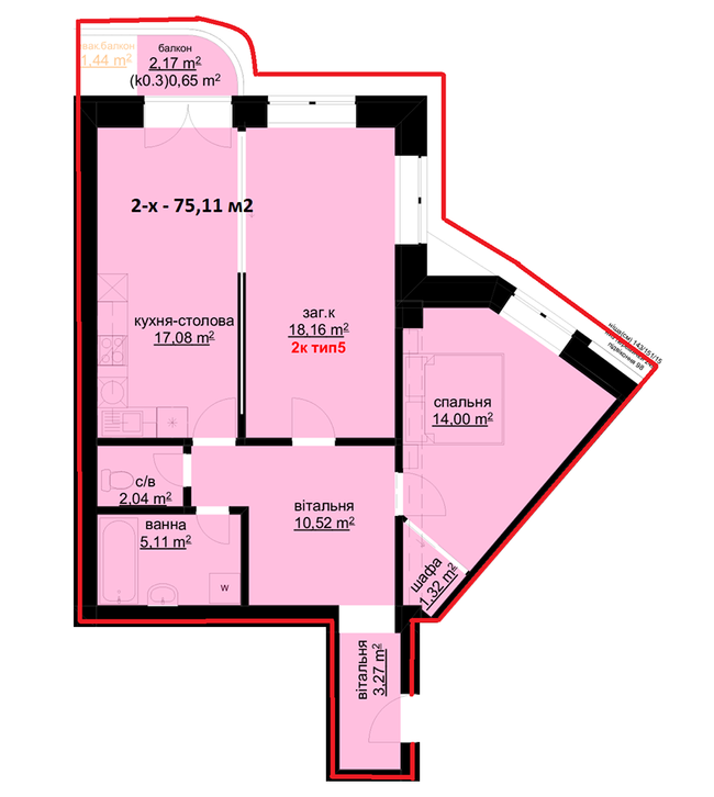 2-комнатная 75.11 м² в ЖК Набережный от 25 000 грн/м², г. Белая Церковь