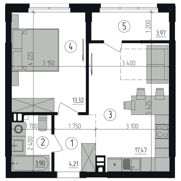 1-кімнатна 42.87 м² в ЖК Район-2 від забудовника, Київ