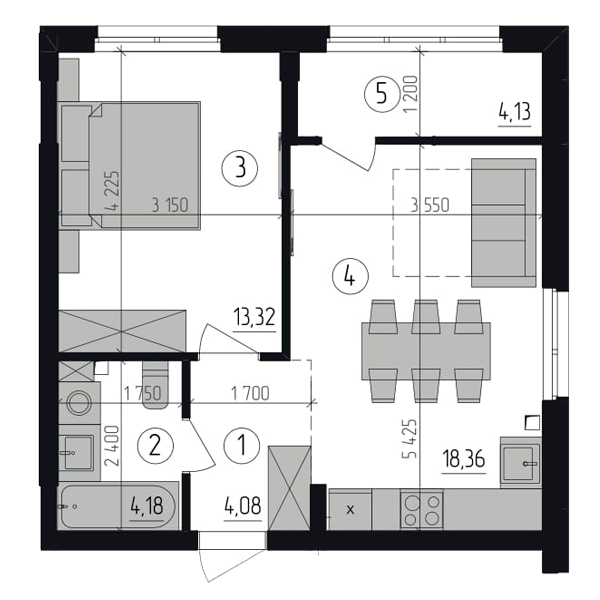 1-комнатная 44.07 м² в ЖК Район-2 от застройщика, Киев