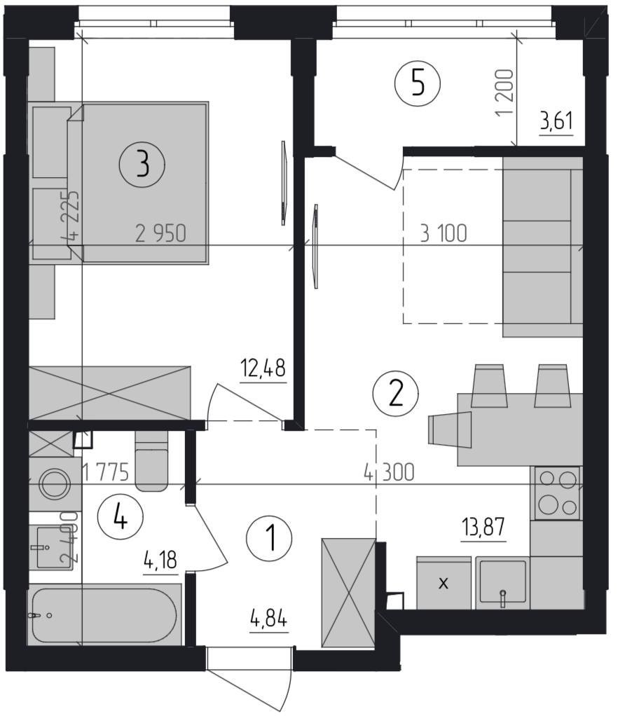 1-комнатная 38.98 м² в ЖК Район-2 от застройщика, Киев