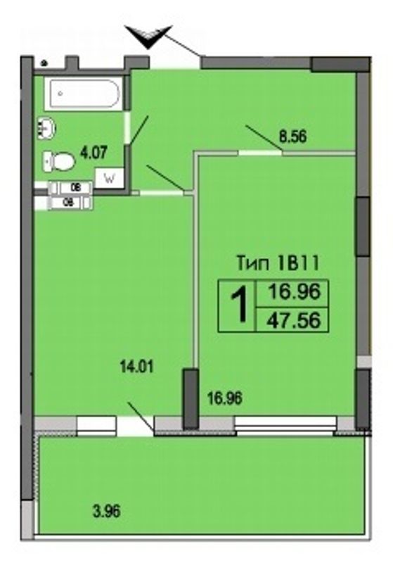 1-комнатная 47.56 м² в ЖК River House от 15 200 грн/м², г. Украинка