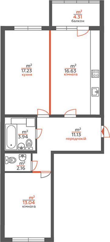 2-комнатная 68.44 м² в ЖК Привітний квартал от 13 900 грн/м², Киев