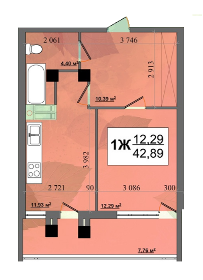 1-комнатная 42.89 м² в ЖК Мега-сити от застройщика, Киев