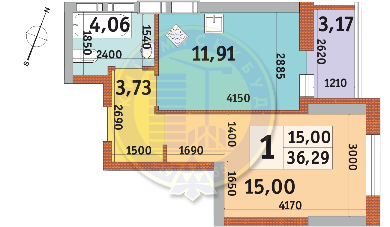 1-кімнатна 36.29 м² в ЖК Урлівський-2 від 24 050 грн/м², Київ