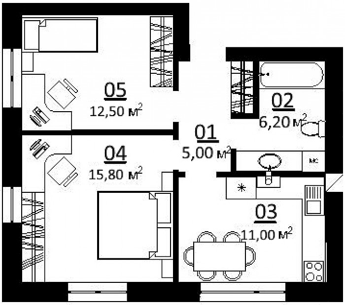 2-комнатная 50.5 м² в ЖК City Lake от 14 000 грн/м², с. Шевченково