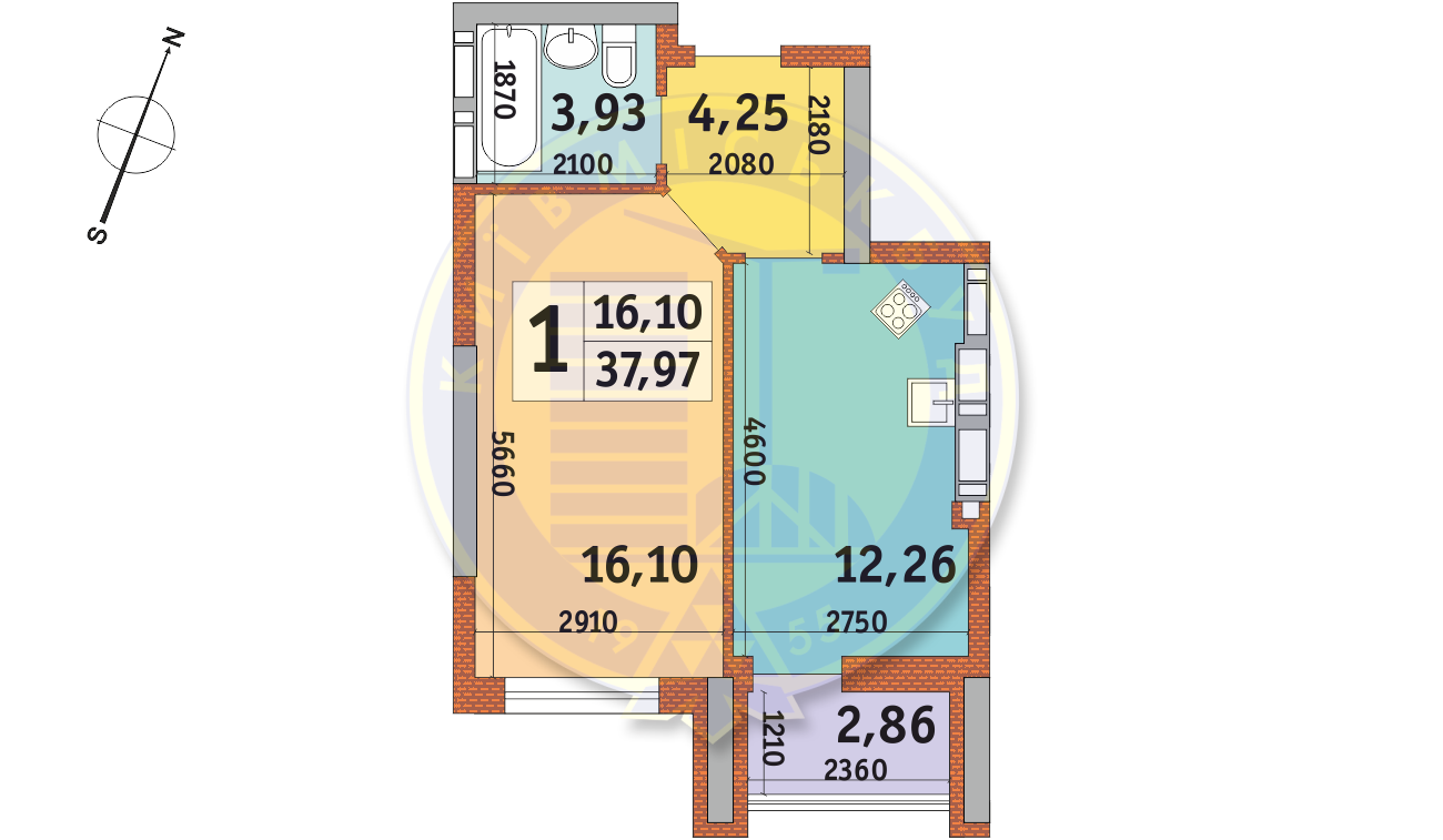 1-комнатная 37.97 м² в ЖК Урловский-2 от 24 050 грн/м², Киев