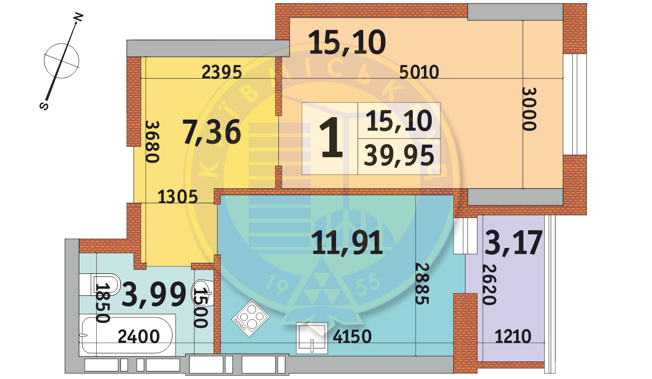 1-кімнатна 39.95 м² в ЖК Урлівський-2 від 24 050 грн/м², Київ