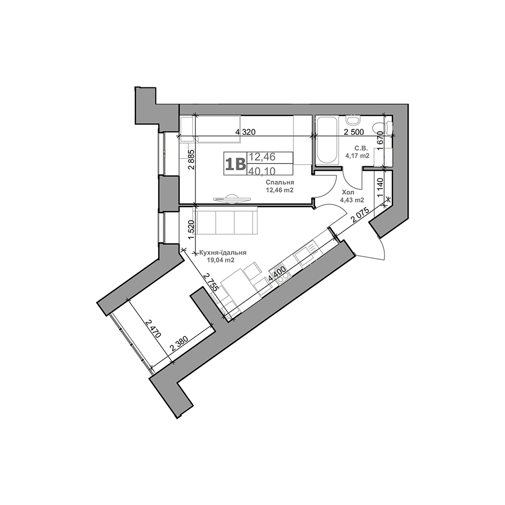 Смарт 40.1 м² в ЖК Рідний від 14 300 грн/м², с. Гатне