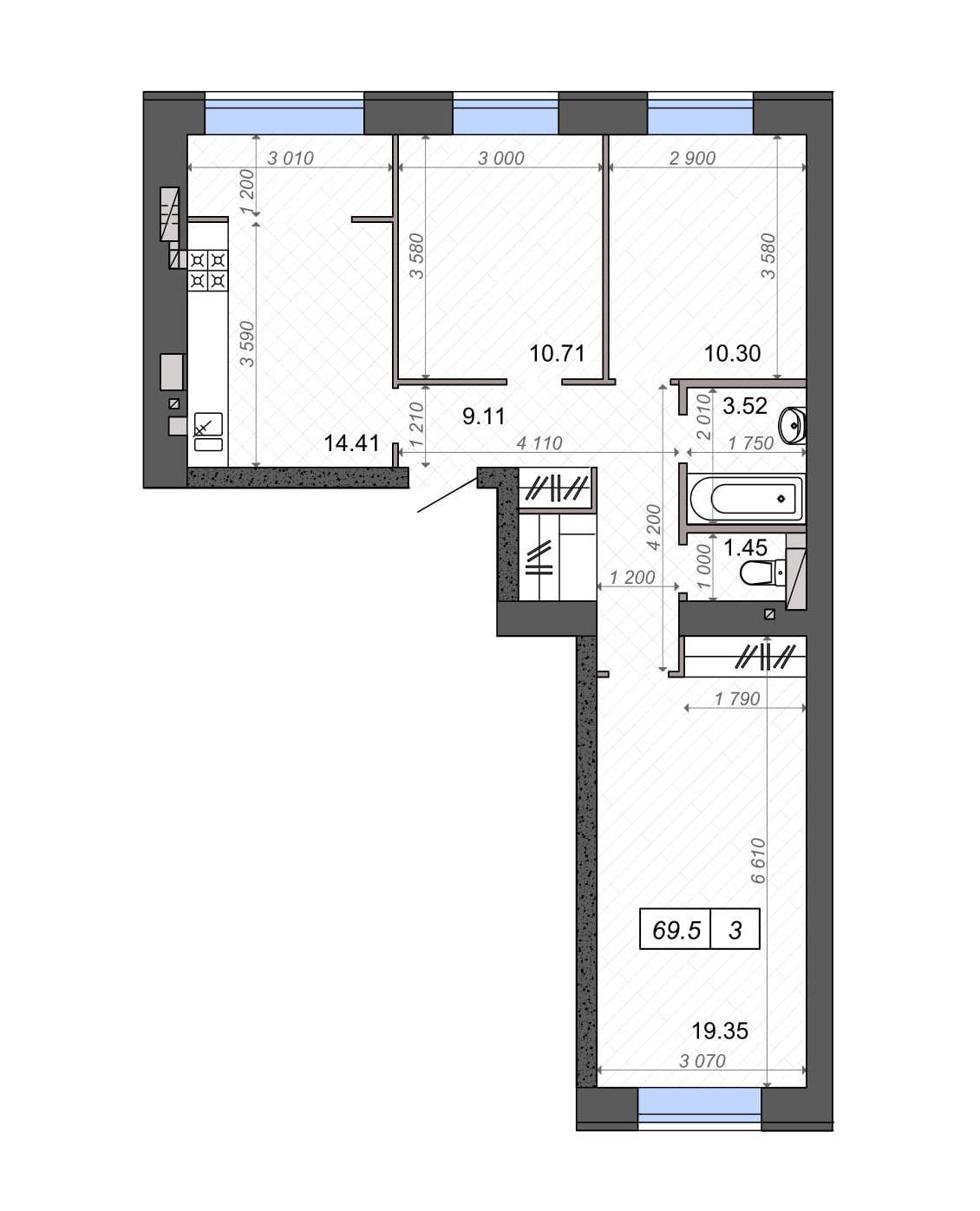 3-кімнатна 69.5 м² в ЖК Нові Метри Park від 24 000 грн/м², м. Ірпінь