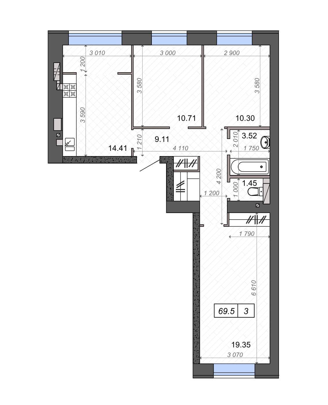 3-комнатная 69.5 м² в ЖК Новые Метры Park от 24 000 грн/м², г. Ирпень