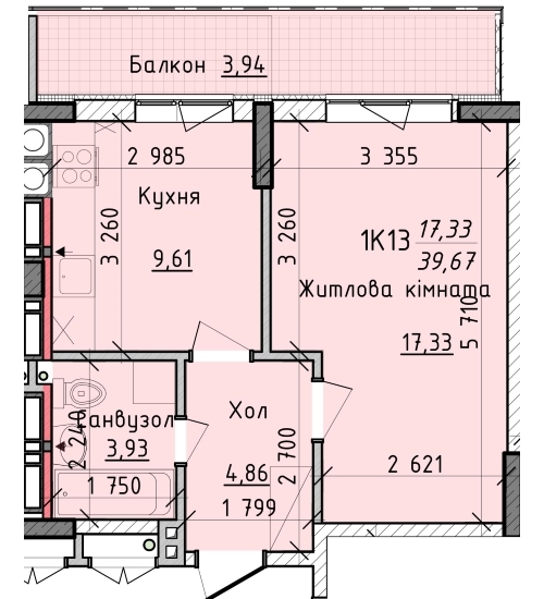 1-комнатная 39.6 м² в ЖК Киевские Зори от 14 700 грн/м², г. Вышгород