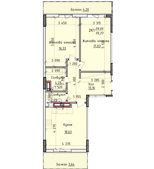 2-комнатная 79.3 м² в ЖК Киевские Зори от 14 700 грн/м², г. Вышгород