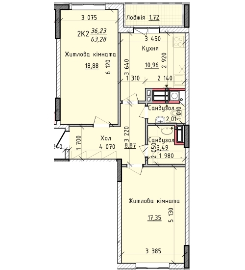 2-комнатная 63.2 м² в ЖК Киевские Зори от 14 700 грн/м², г. Вышгород